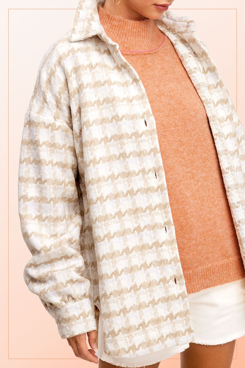 Houndstooth Shacket - Beige