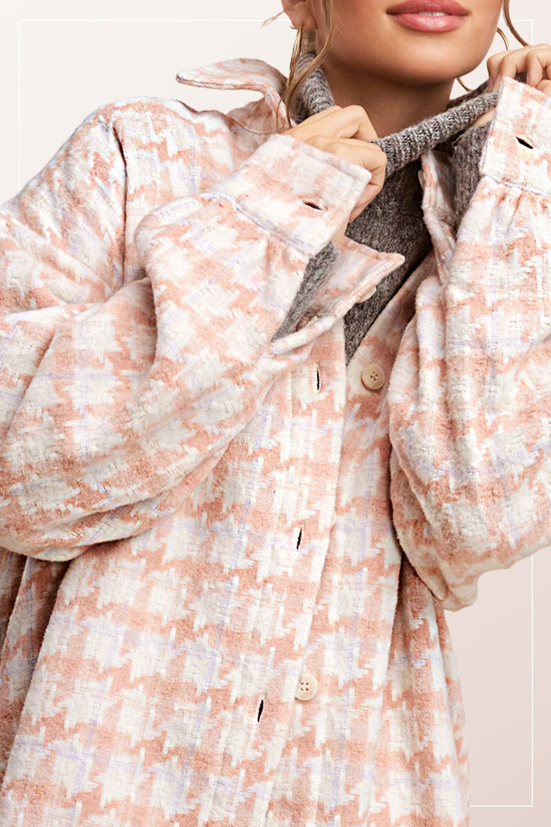 Houndstooth Shacket - Blush