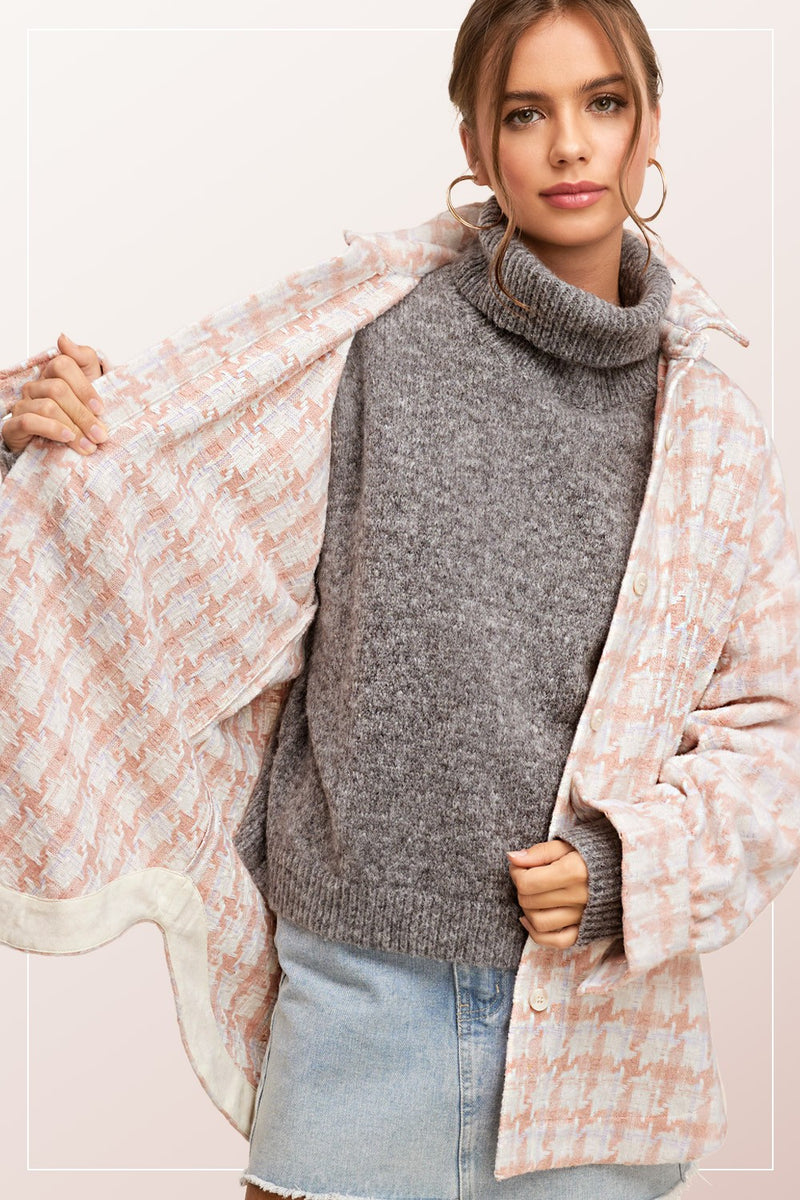 Houndstooth Shacket - Blush