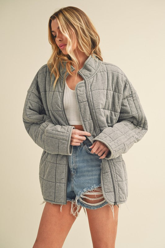 Quilted Zip Jacket - Heather Grey