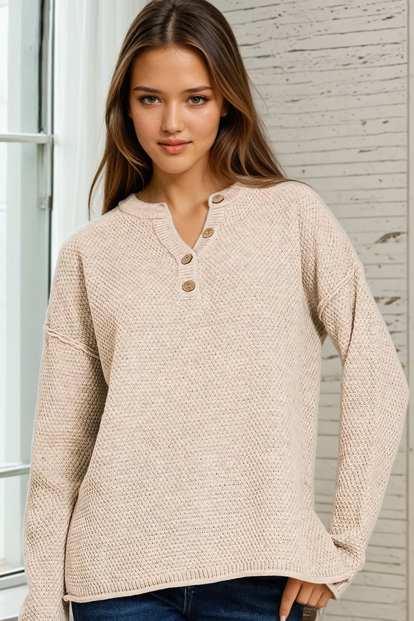 Henley Sweater - Heather Beige