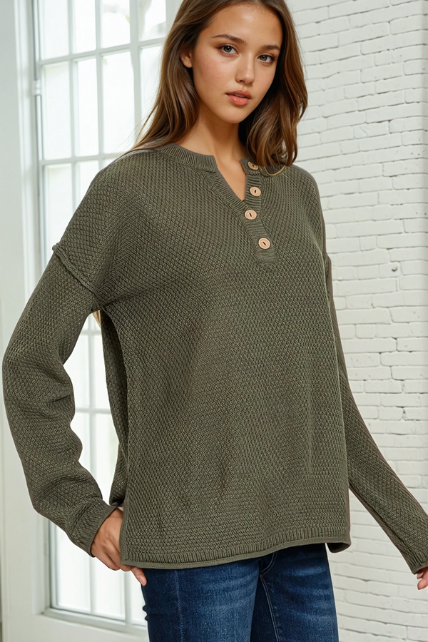 Henley Sweater - Dark Olive