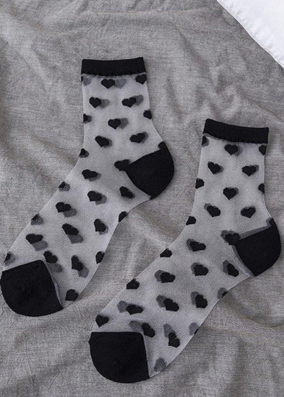 Heart Patterned Sheer Socks - 2 Colors