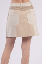 Washed Twill Color Block Mini Skirt