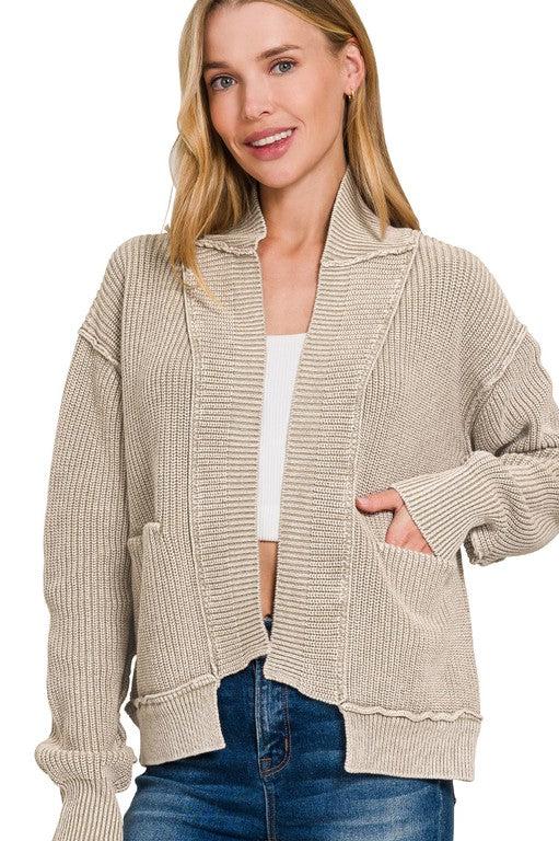 Acid Wash Cardigan - Light Mocha