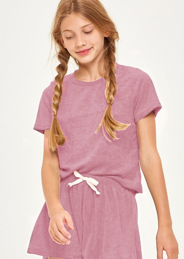 Girl's Cora Towel Terry Shorts - Dusty Pink