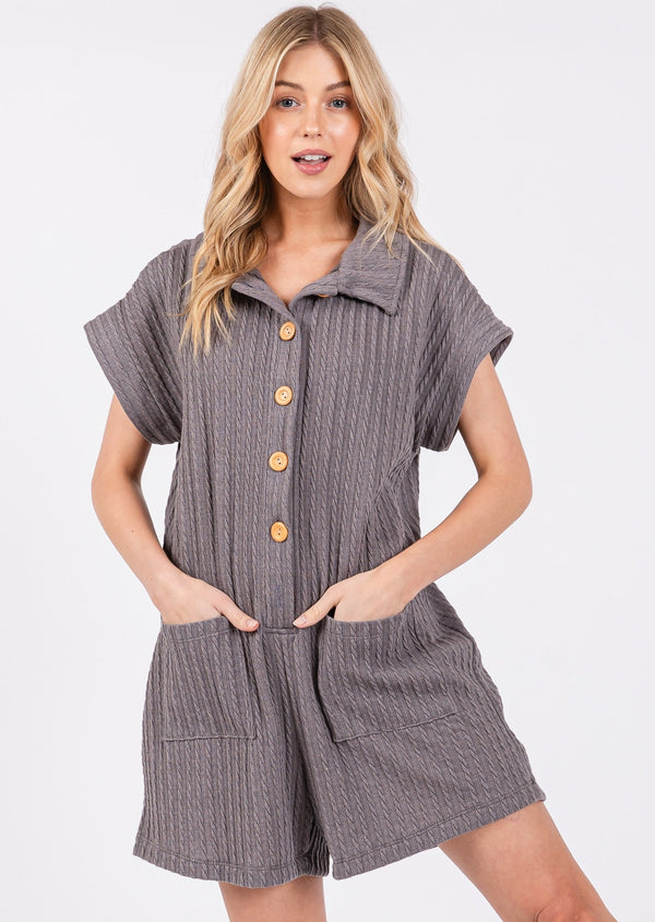 Collared Button Down Romper - Charcoal