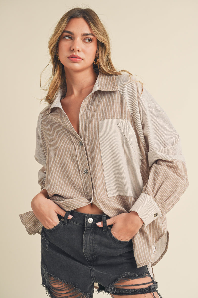 Gauzy Pin Stripe Button Down - Oat