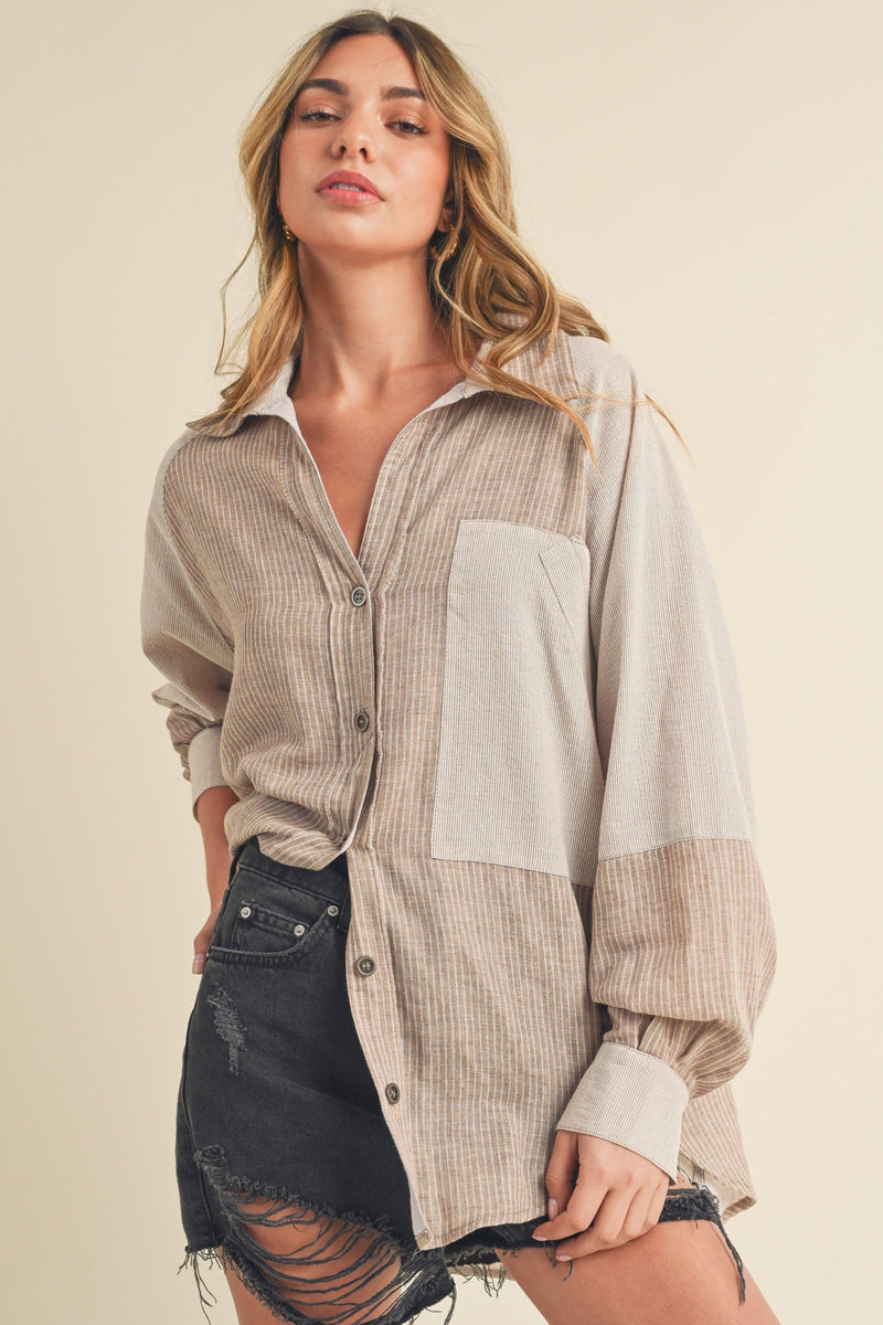 Gauzy Pin Stripe Button Down - Oat