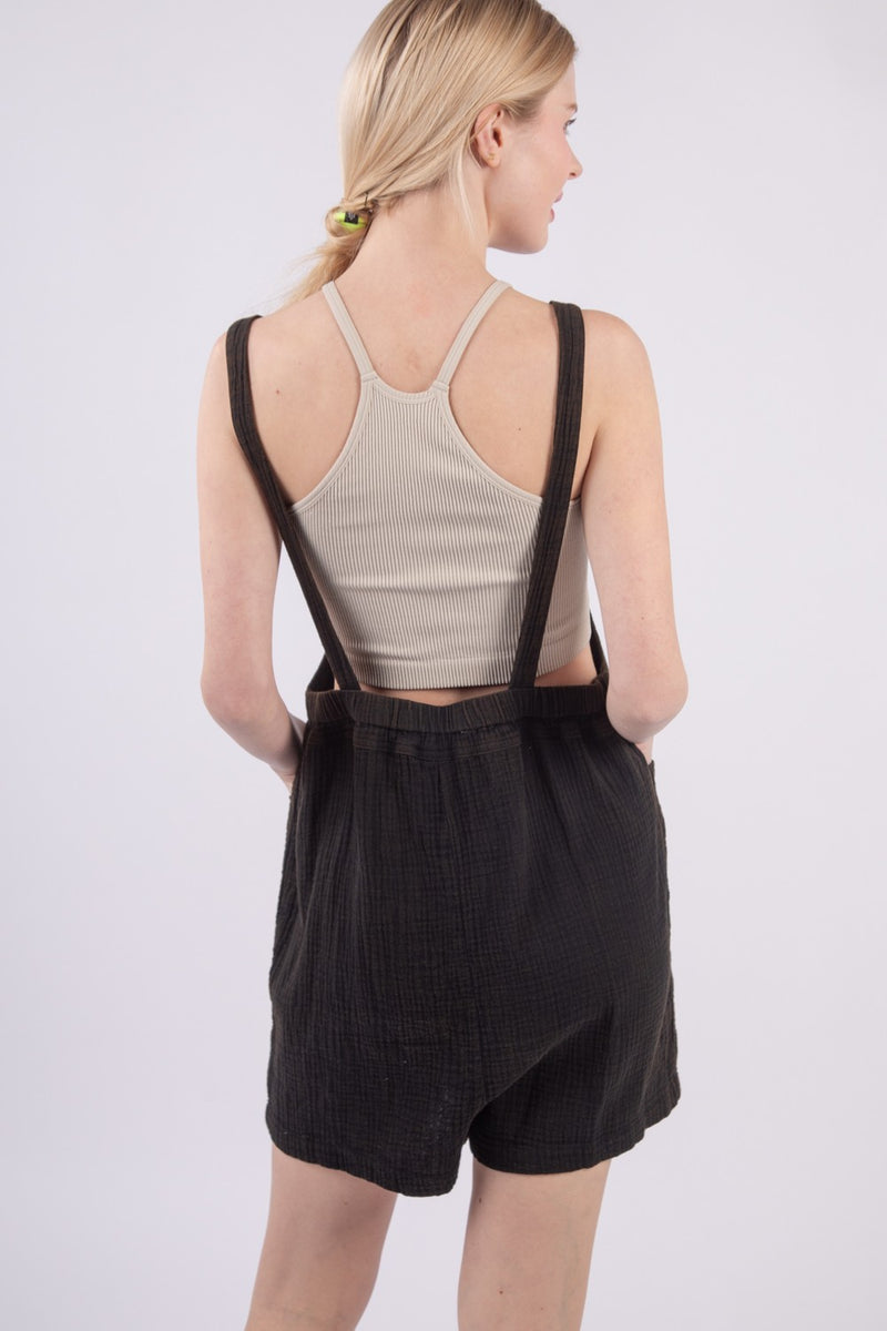 Gauze Overall Romper - Black