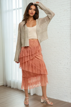 Tiered Straight Lace Midi Skirt