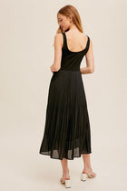 Pleated Skirt Tank Dress - Black