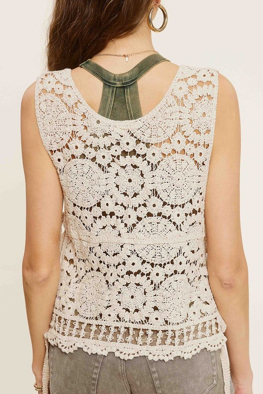 Side Tie Crochet Vest