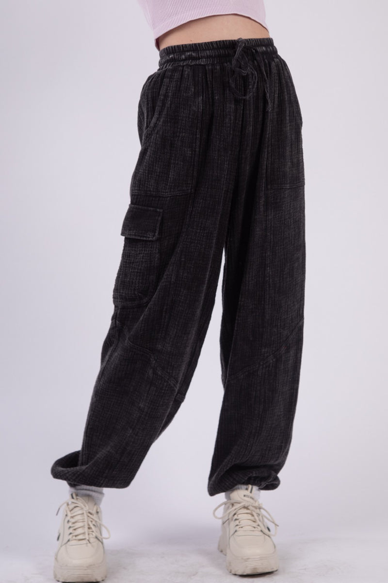 Gauze Crinkle Cargo Pants