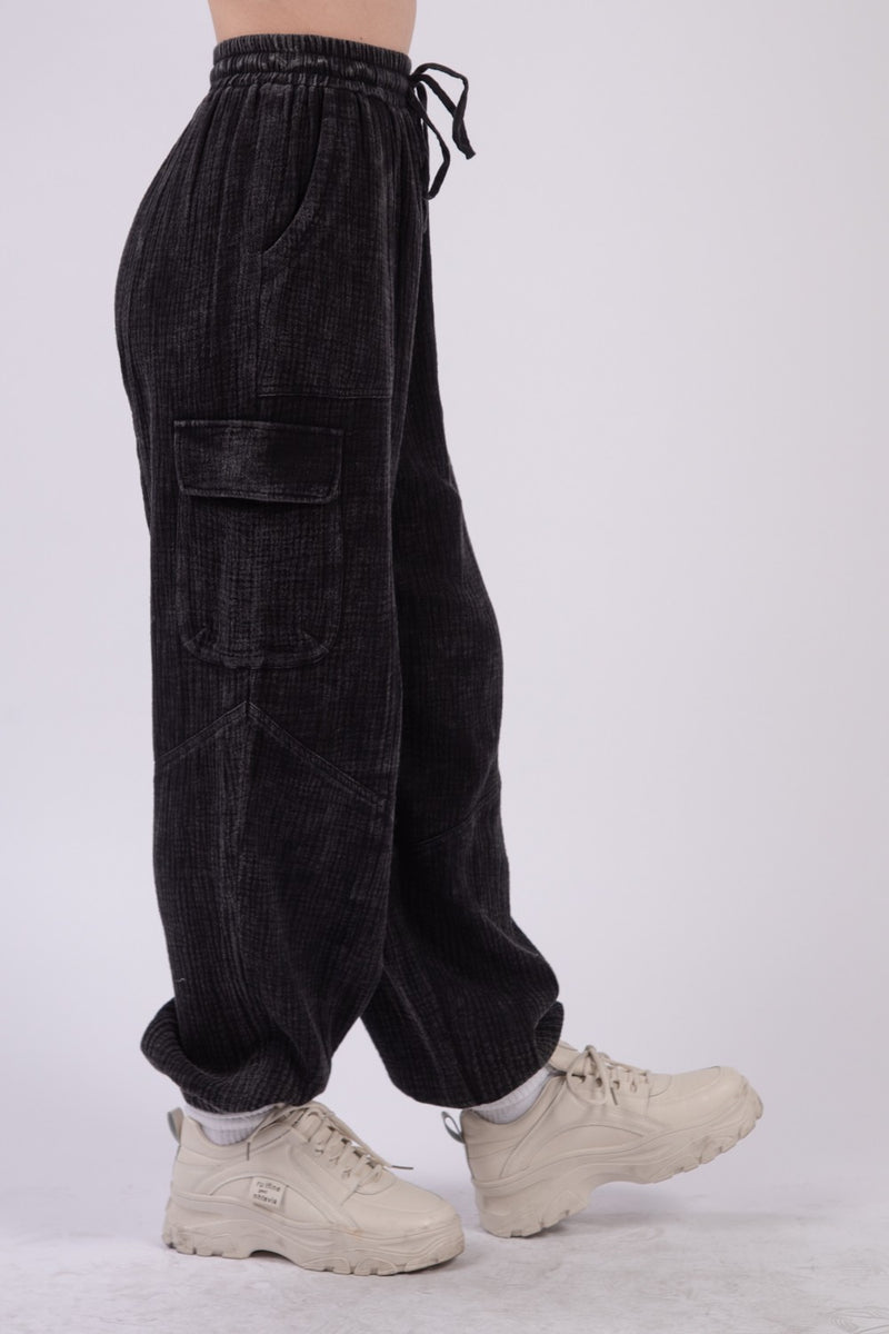 Gauze Crinkle Cargo Pants