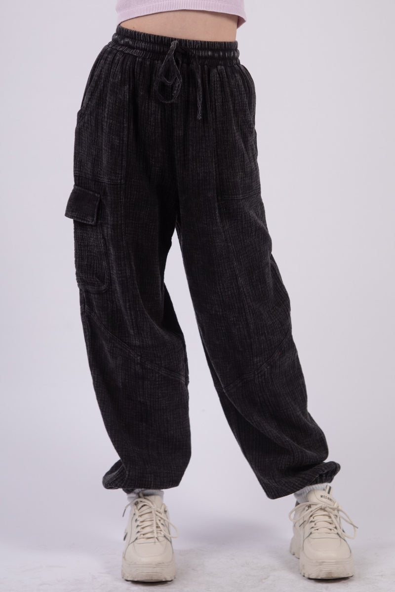 Gauze Crinkle Cargo Pants