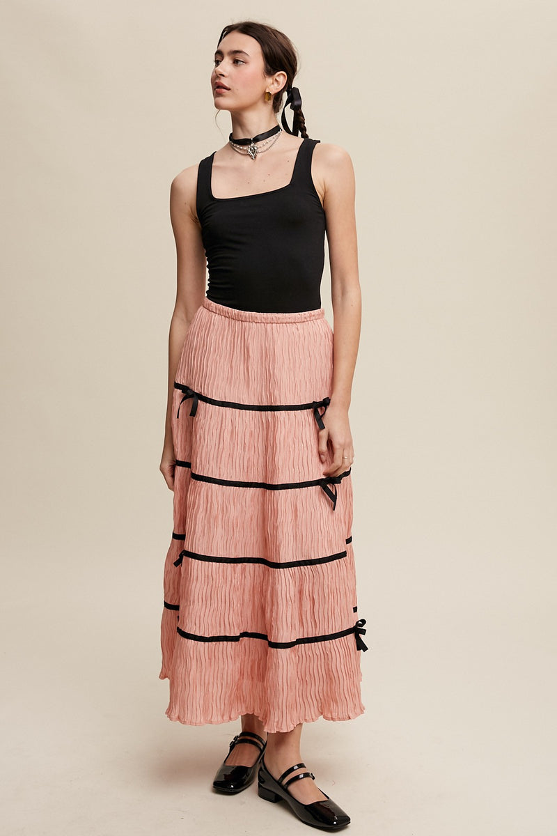 Plisse Bow Maxi Skirt