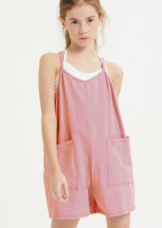 Girl's Tessa Cotton Overall Romper -Dusty Pink