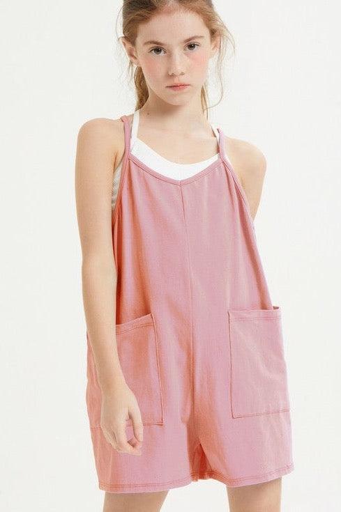 Girl's Tessa Cotton Overall Romper -Dusty Pink