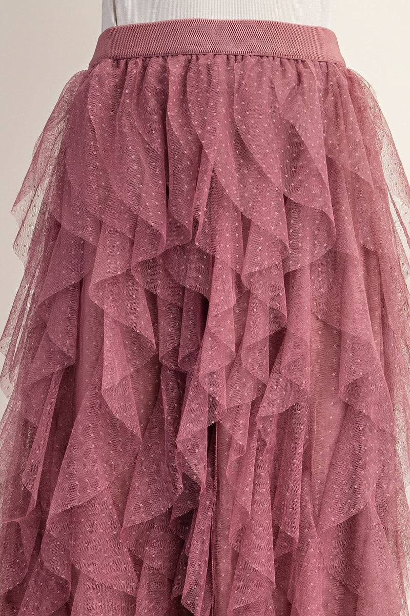 Embellished Tulle Midi Skirt - Dusty Rose