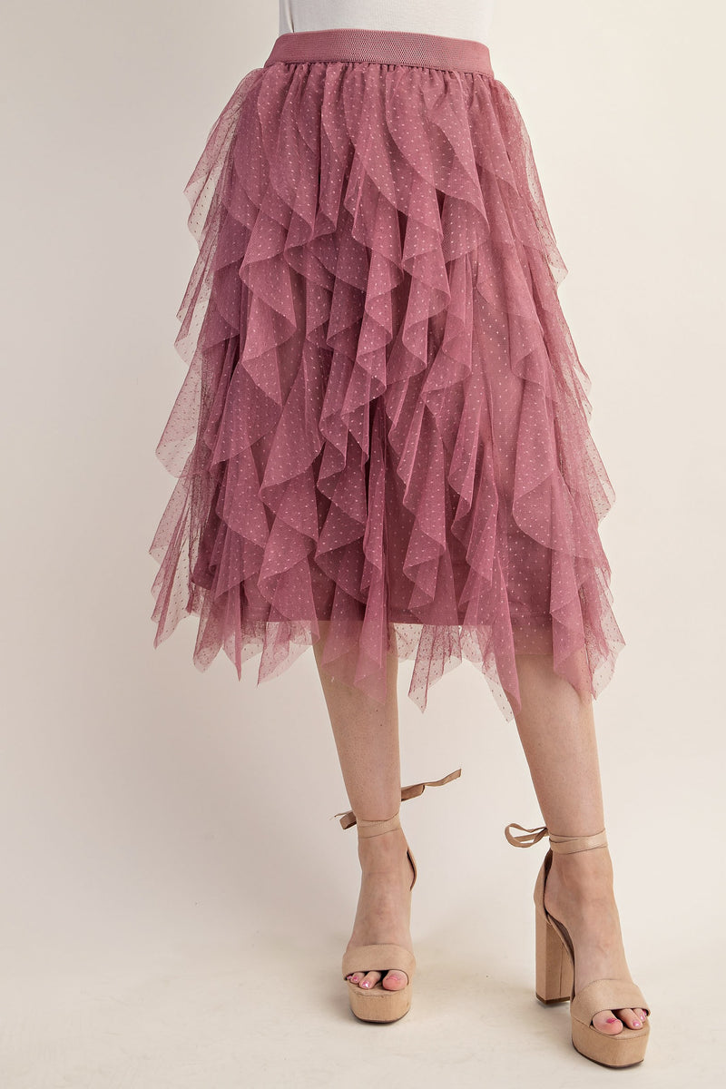 Embellished Tulle Midi Skirt - Dusty Rose