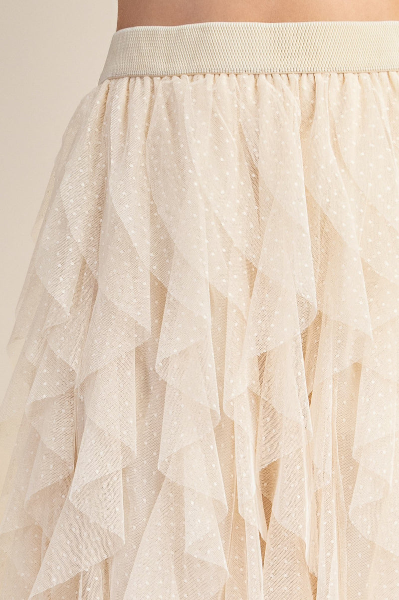 Embellished Tulle Midi Skirt - Champagne