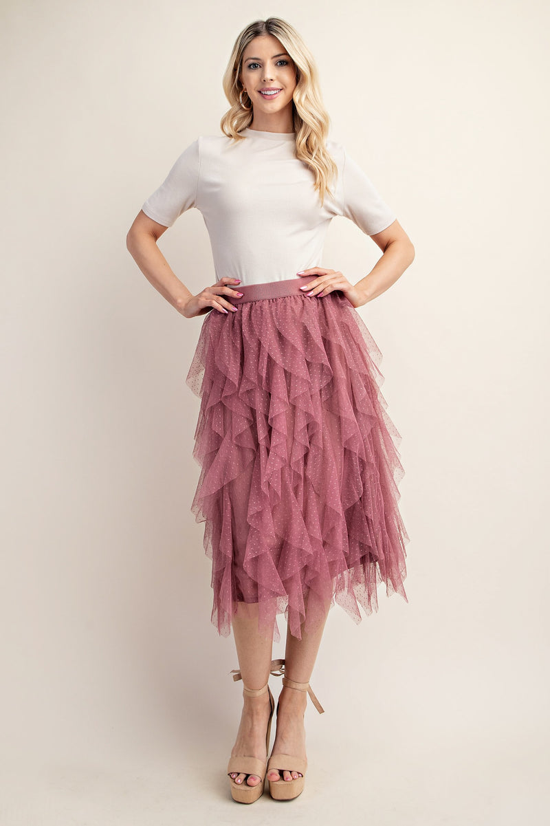 Embellished Tulle Midi Skirt - Dusty Rose