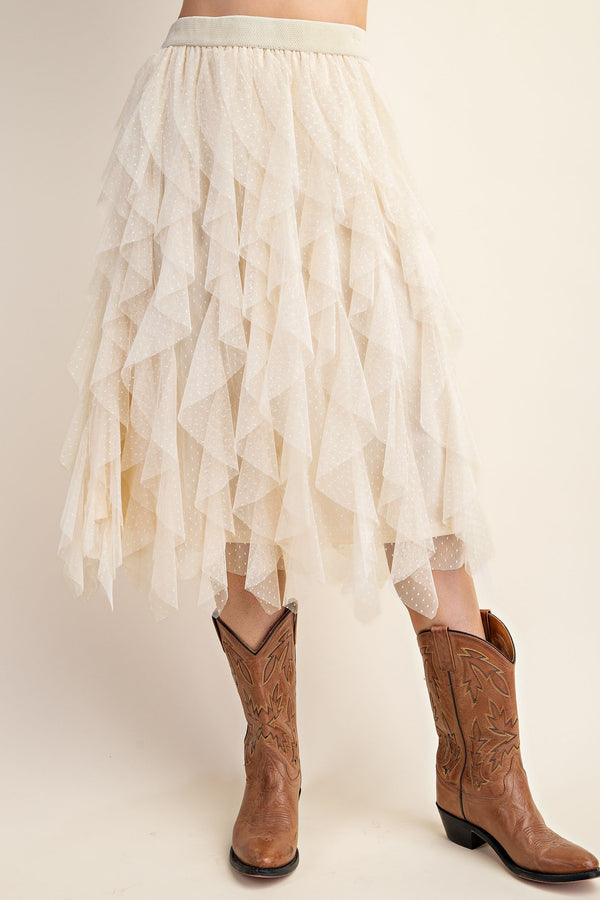 Embellished Tulle Midi Skirt - Champagne