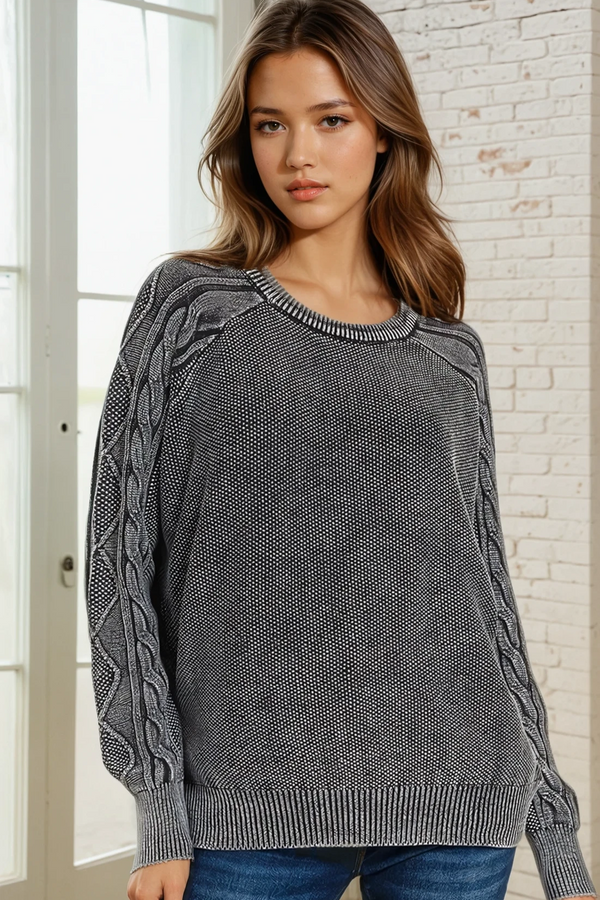Stone Washed Sweater - Black