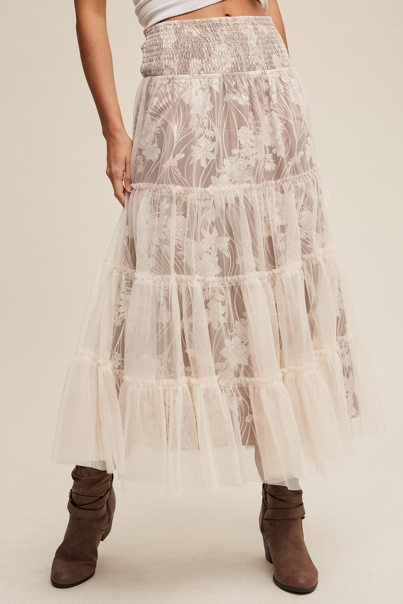 Floral Tiered Mesh Skirt