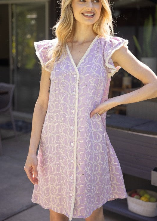 Embroidery Lavender Shift Dress