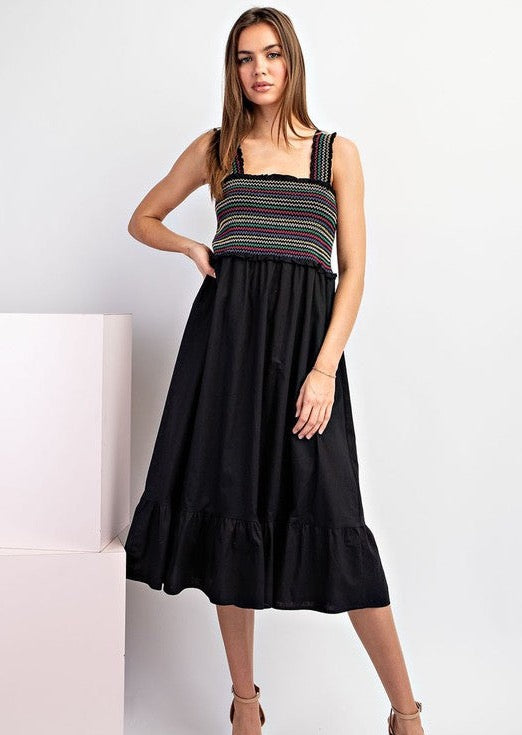 Multi Stripe Smocked Midi Dress