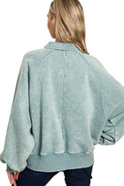 Acid Wash Button Up Pullover - Ash Blue