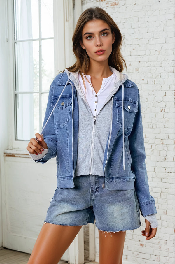 Sweatshirt/Denim Hooded Jacket