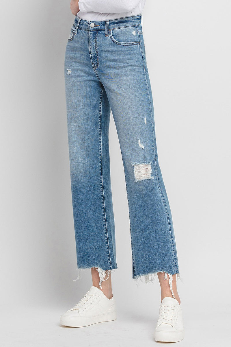 Evelyn High Rise Distressed Slim Wide Jeans