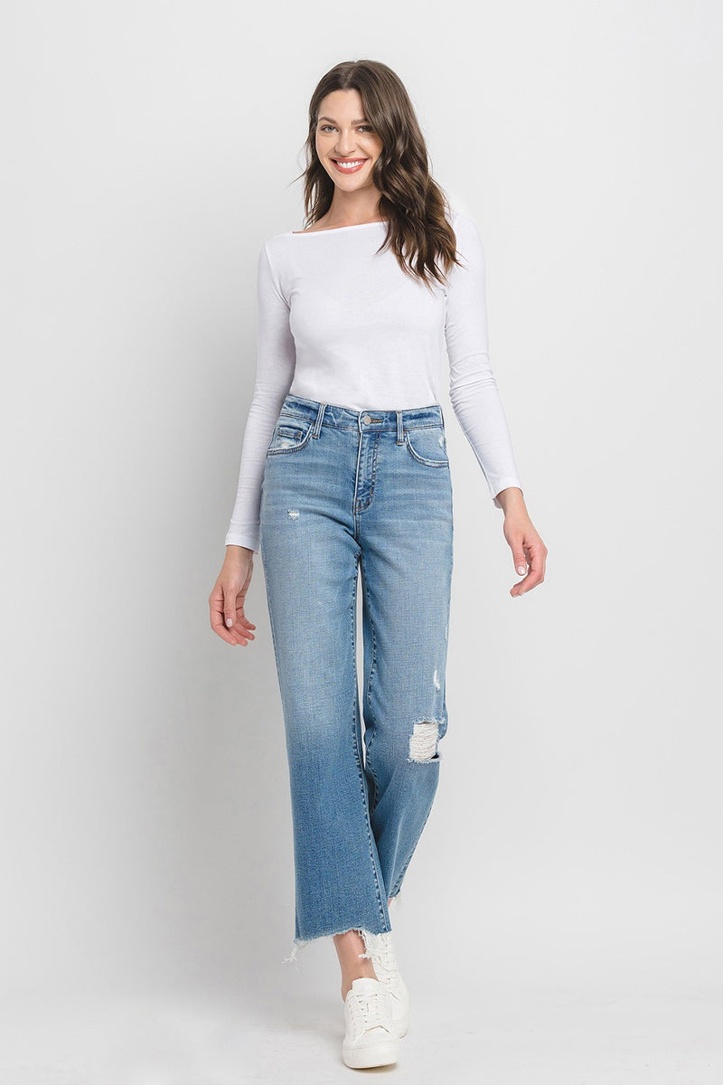 Evelyn High Rise Distressed Slim Wide Jeans