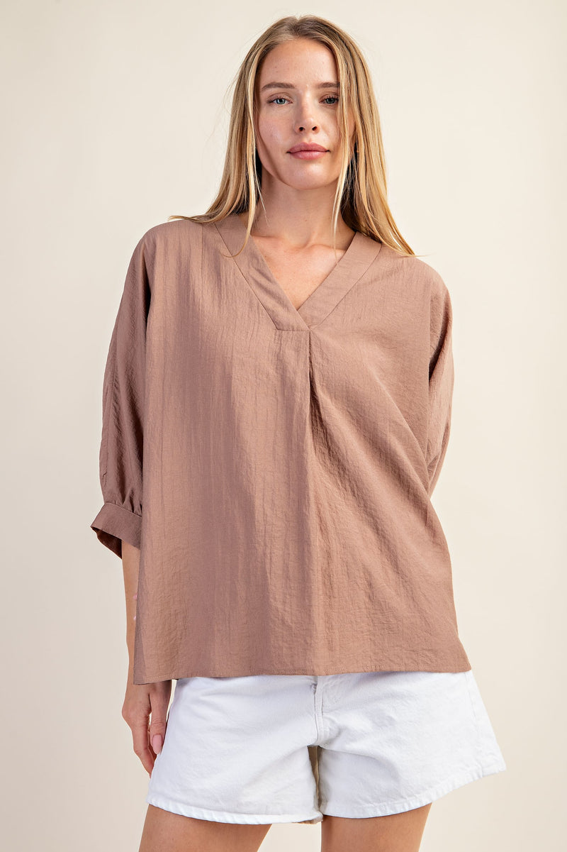 V-Neck Loose Fit Blouse - Mocha