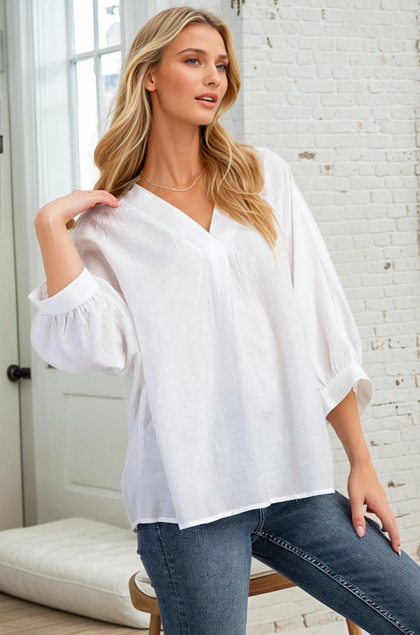 V-Neck Loose Fit Blouse - White