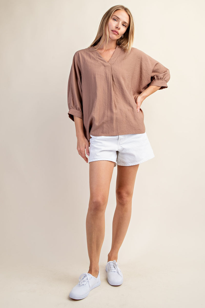 V-Neck Loose Fit Blouse - Mocha