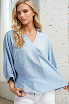 V-Neck Loose Fit Blouse - Chambray