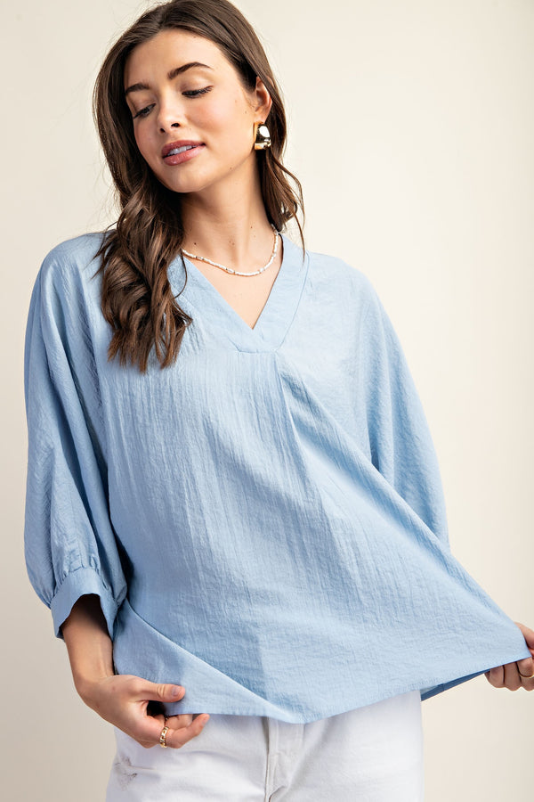 V-Neck Loose Fit Blouse - Chambray