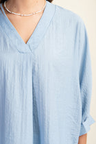 V-Neck Loose Fit Blouse - Chambray