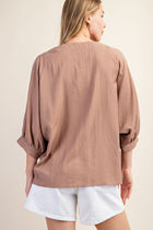 V-Neck Loose Fit Blouse - Mocha