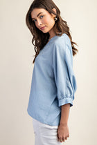 V-Neck Loose Fit Blouse - Chambray