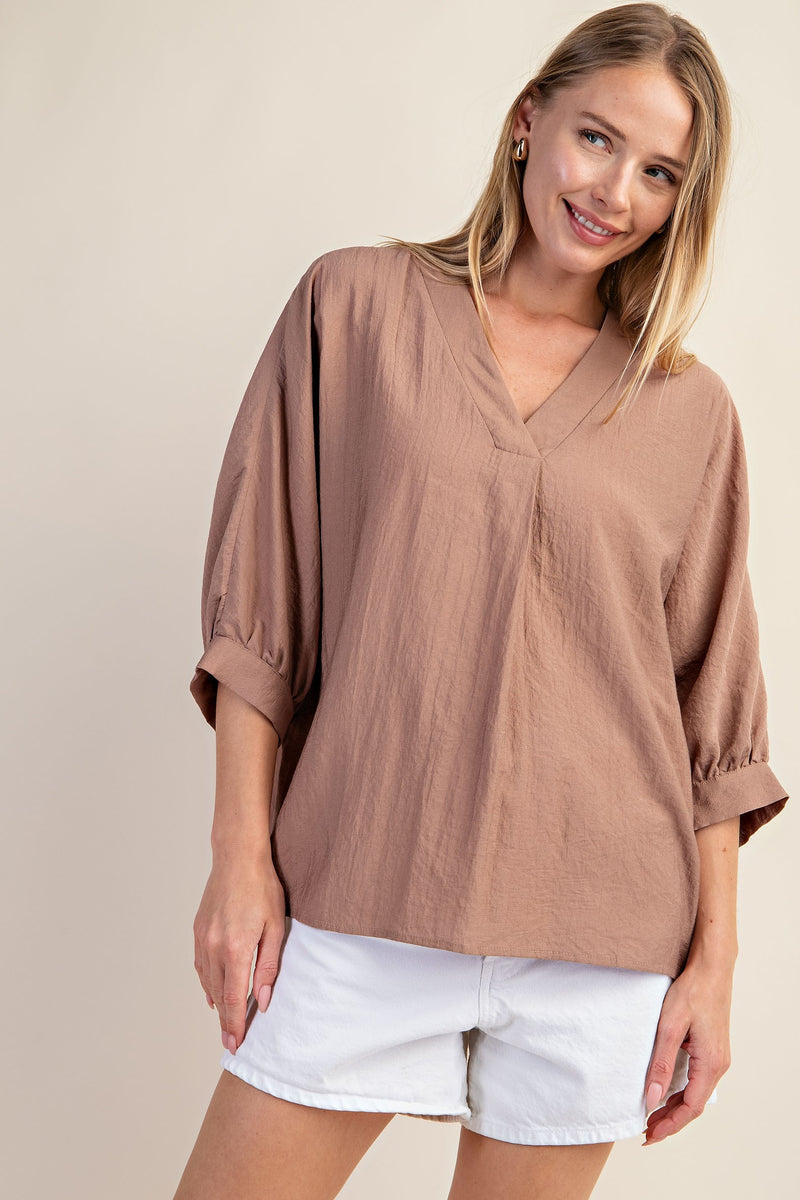 V-Neck Loose Fit Blouse - Mocha