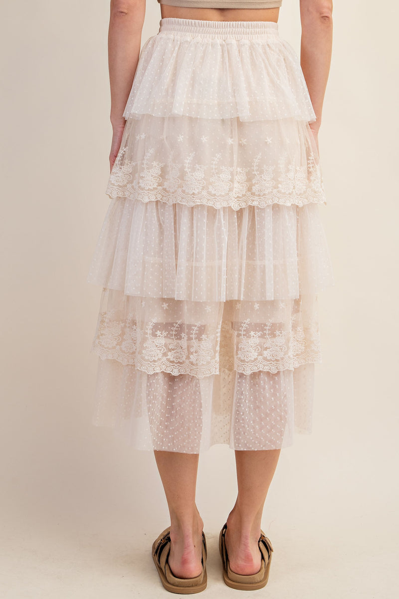 Ruffled Tulle Midi Skirt