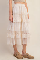 Ruffled Tulle Midi Skirt