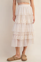 Ruffled Tulle Midi Skirt