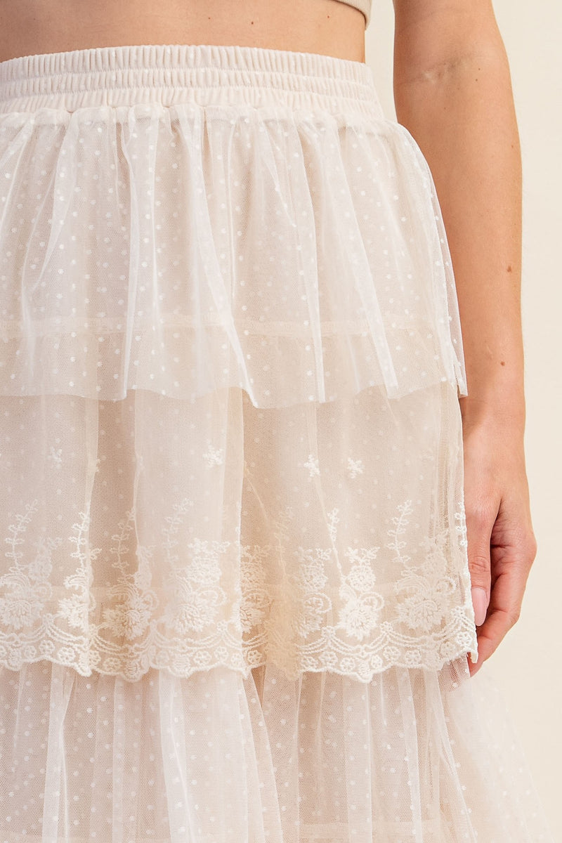 Ruffled Tulle Midi Skirt