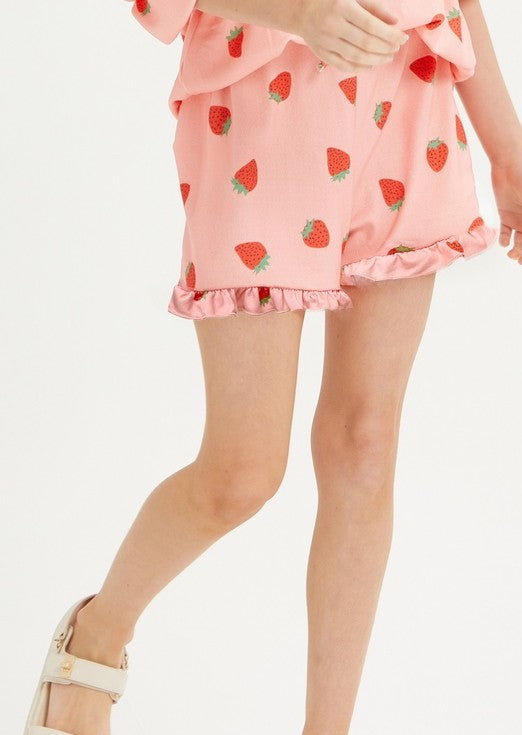 Girl's Strawberry Print Shorts